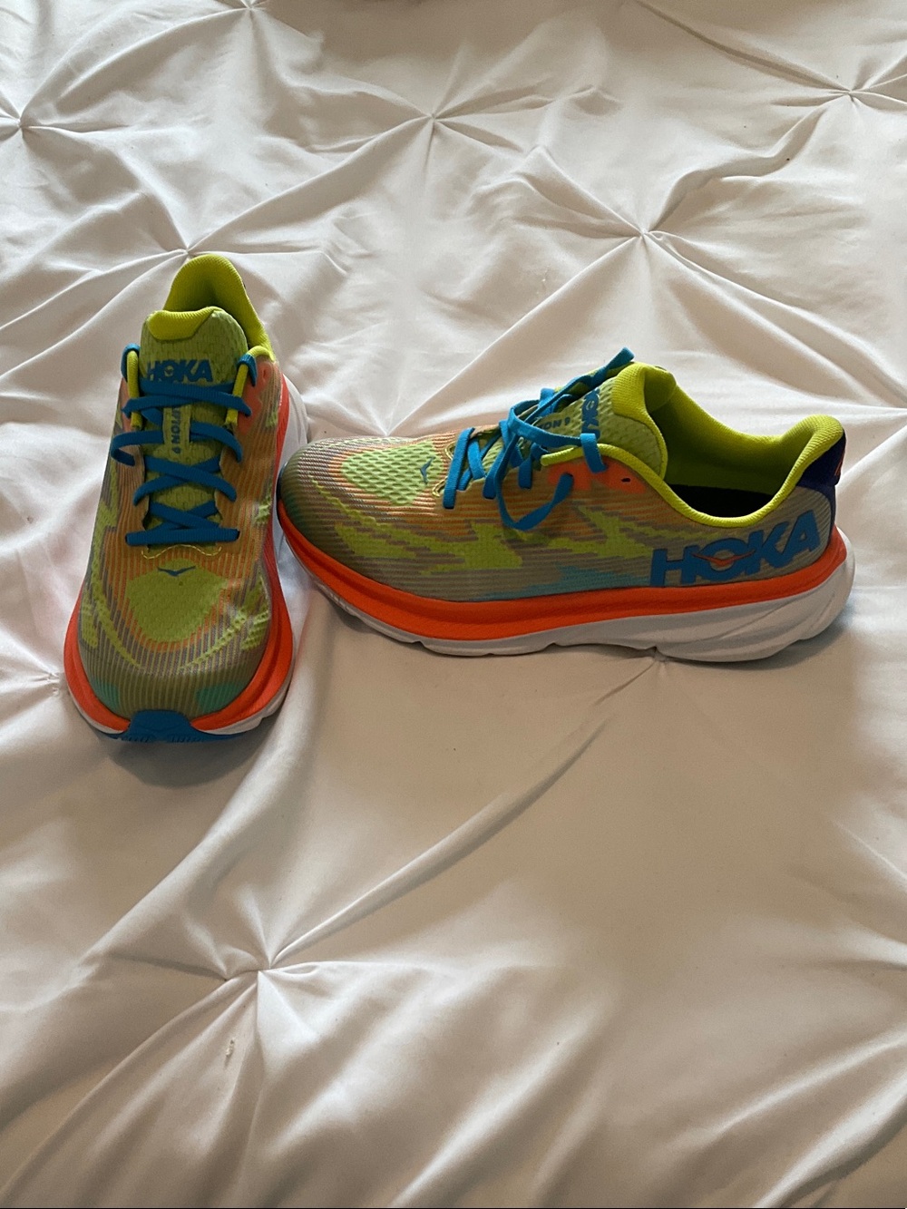 Hoka Kids Neon Yellow Blue Orange Sneakers